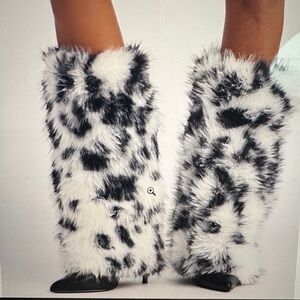 Faux Fur Black and White Leg Warmers